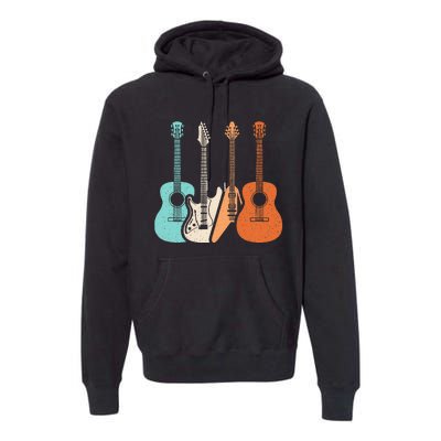 Retro Acoustic Guitar Electric Guitar Guitarist Music Rock Premium Hoodie