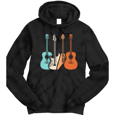 Retro Acoustic Guitar Electric Guitar Guitarist Music Rock Tie Dye Hoodie