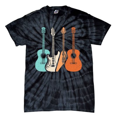 Retro Acoustic Guitar Electric Guitar Guitarist Music Rock Tie-Dye T-Shirt