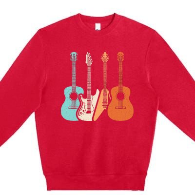 Retro Acoustic Guitar Electric Guitar Guitarist Music Rock Premium Crewneck Sweatshirt