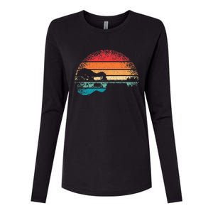 Retro Acoustic Guitar Lake Sunset Guitarist Music Lover Rock Womens Cotton Relaxed Long Sleeve T-Shirt