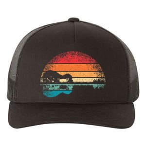 Retro Acoustic Guitar Lake Sunset Guitarist Music Lover Rock Yupoong Adult 5-Panel Trucker Hat