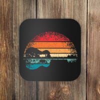 Retro Acoustic Guitar Lake Sunset Guitarist Music Lover Rock Coaster