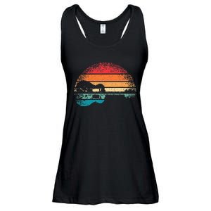 Retro Acoustic Guitar Lake Sunset Guitarist Music Lover Rock Ladies Essential Flowy Tank