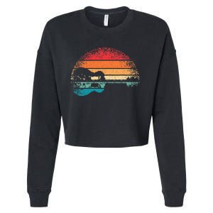 Retro Acoustic Guitar Lake Sunset Guitarist Music Lover Rock Cropped Pullover Crew