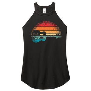 Retro Acoustic Guitar Lake Sunset Guitarist Music Lover Rock Women's Perfect Tri Rocker Tank