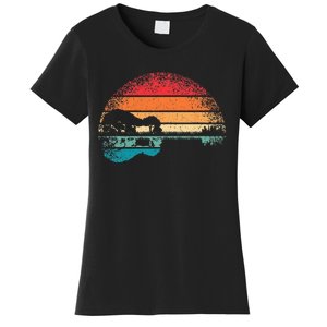 Retro Acoustic Guitar Lake Sunset Guitarist Music Lover Rock Women's T-Shirt