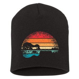 Retro Acoustic Guitar Lake Sunset Guitarist Music Lover Rock Short Acrylic Beanie