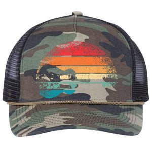 Retro Acoustic Guitar Lake Sunset Guitarist Music Lover Rock Retro Rope Trucker Hat Cap