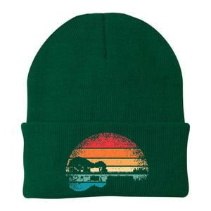 Retro Acoustic Guitar Lake Sunset Guitarist Music Lover Knit Cap Winter Beanie