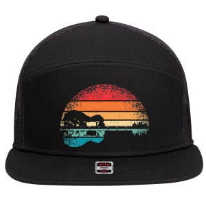 Retro Acoustic Guitar Lake Sunset Guitarist Music Lover 7 Panel Mesh Trucker Snapback Hat