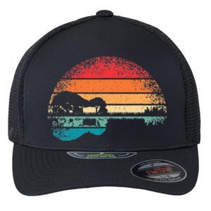 Retro Acoustic Guitar Lake Sunset Guitarist Music Lover Flexfit Unipanel Trucker Cap