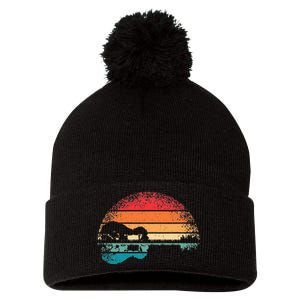 Retro Acoustic Guitar Lake Sunset Guitarist Music Lover Pom Pom 12in Knit Beanie