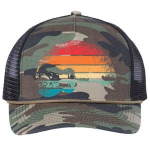 Retro Acoustic Guitar Lake Sunset Guitarist Music Lover Retro Rope Trucker Hat Cap