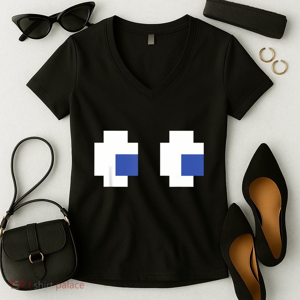 Retro Arcade Game Ghost Eyes Halloween Group Costume Women's V-Neck T-Shirt