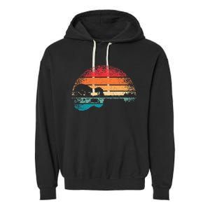 Retro Acoustic Guitar Lake Sunset Guitarist Music Garment-Dyed Fleece Hoodie