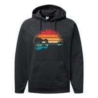 Retro Acoustic Guitar Lake Sunset Guitarist Music Performance Fleece Hoodie