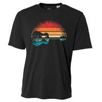 Retro Acoustic Guitar Lake Sunset Guitarist Music Cooling Performance Crew T-Shirt