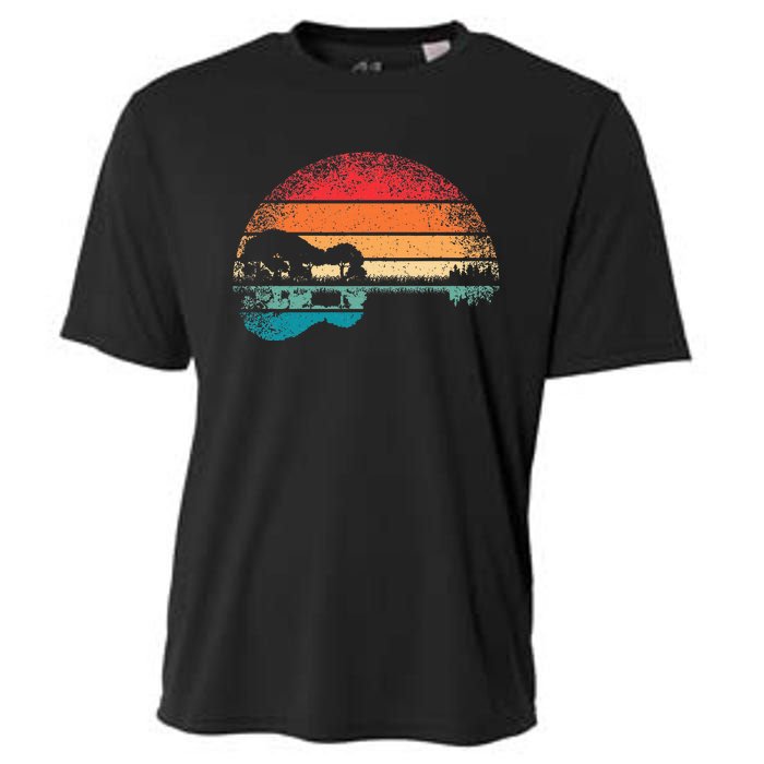 Retro Acoustic Guitar Lake Sunset Guitarist Music Cooling Performance Crew T-Shirt