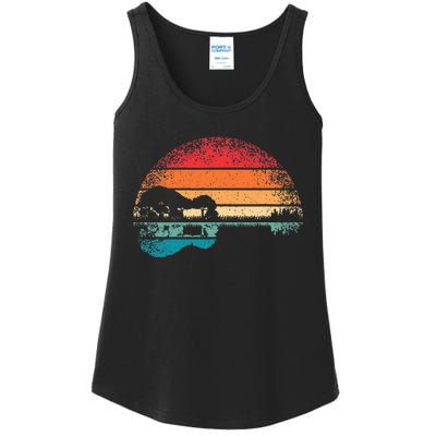 Retro Acoustic Guitar Lake Sunset Guitarist Music Ladies Essential Tank