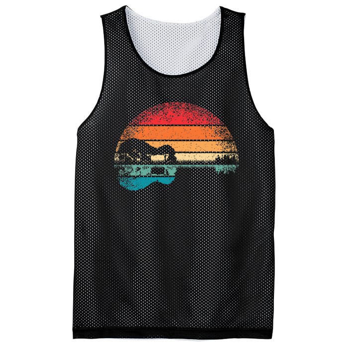 Retro Acoustic Guitar Lake Sunset Guitarist Music Mesh Reversible Basketball Jersey Tank