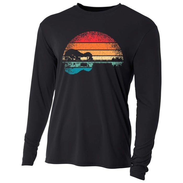 Retro Acoustic Guitar Lake Sunset Guitarist Music Cooling Performance Long Sleeve Crew