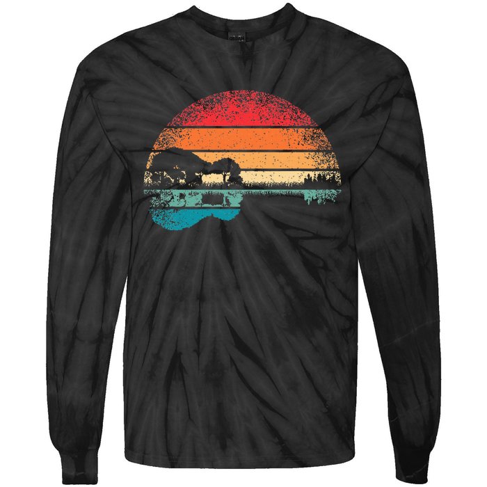 Retro Acoustic Guitar Lake Sunset Guitarist Music Tie-Dye Long Sleeve Shirt