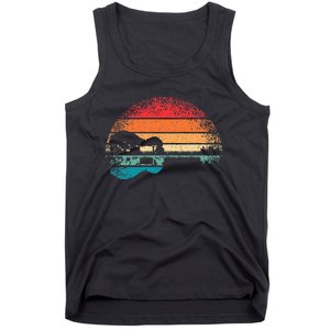 Retro Acoustic Guitar Lake Sunset Guitarist Music Tank Top