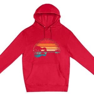 Retro Acoustic Guitar Lake Sunset Guitarist Music Premium Pullover Hoodie