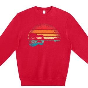 Retro Acoustic Guitar Lake Sunset Guitarist Music Premium Crewneck Sweatshirt