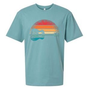 Retro Acoustic Guitar Lake Sunset Guitarist Music Sueded Cloud Jersey T-Shirt