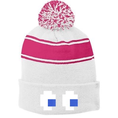 Retro Arcade Game Ghost Eyes 80s Halloween Group Costume Stripe Pom Pom Beanie