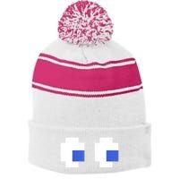 Retro Arcade Game Ghost Eyes 80s Halloween Group Costume Stripe Pom Pom Beanie