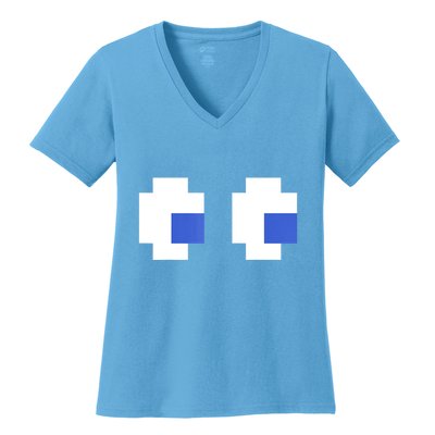 Retro Arcade Game Ghost Eyes 80s Halloween Group Costume Women's V-Neck T-Shirt