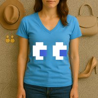 Retro Arcade Game Ghost Eyes 80s Halloween Group Costume Women's V-Neck T-Shirt