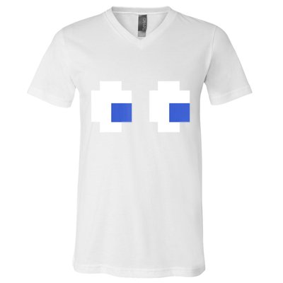 Retro Arcade Game Ghost Eyes 80s Halloween Group Costume V-Neck T-Shirt
