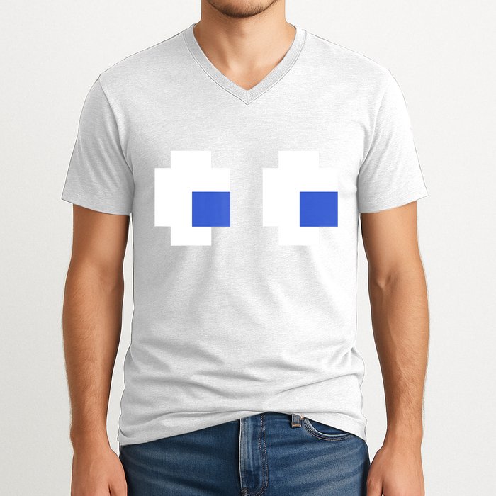Retro Arcade Game Ghost Eyes 80s Halloween Group Costume V-Neck T-Shirt