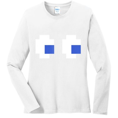 Retro Arcade Game Ghost Eyes 80s Halloween Group Costume Ladies Long Sleeve Shirt