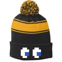 Retro Arcade Game Ghost Eyes 80s Halloween Group Costume Stripe Pom Pom Beanie