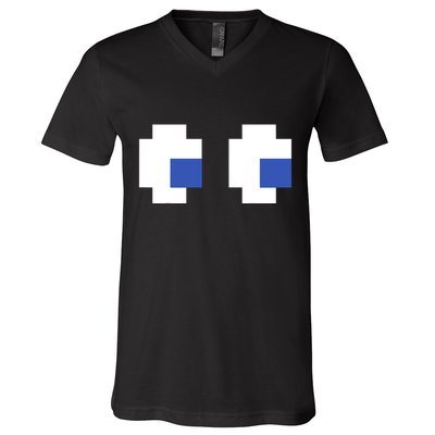 Retro Arcade Game Ghost Eyes 80s Halloween Group Costume V-Neck T-Shirt