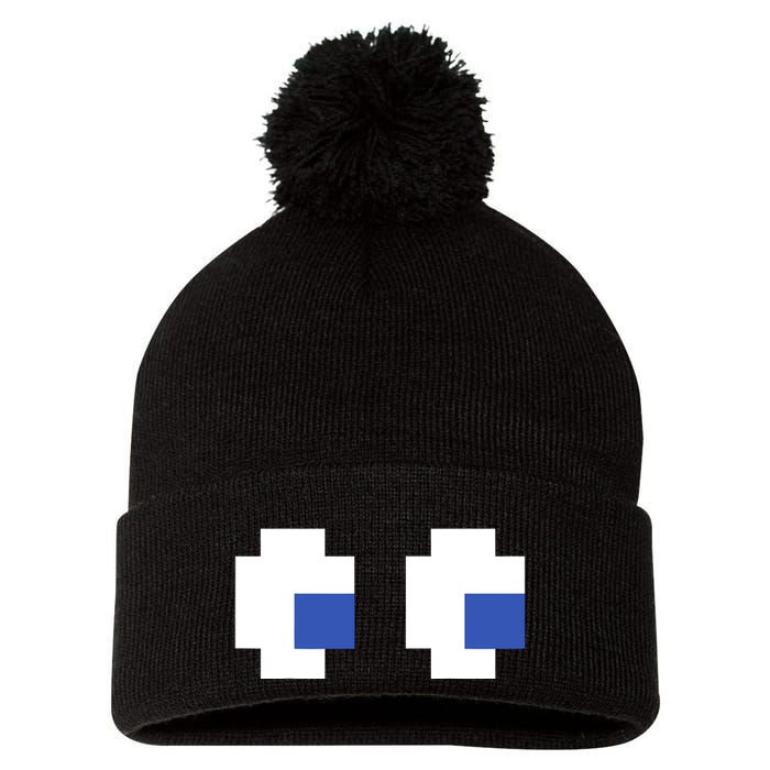 Retro Arcade Game Ghost Eyes 80s Halloween Group Costume Pom Pom 12in Knit Beanie