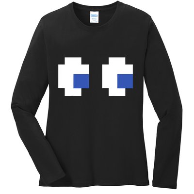 Retro Arcade Game Ghost Eyes 80s Halloween Group Costume Ladies Long Sleeve Shirt