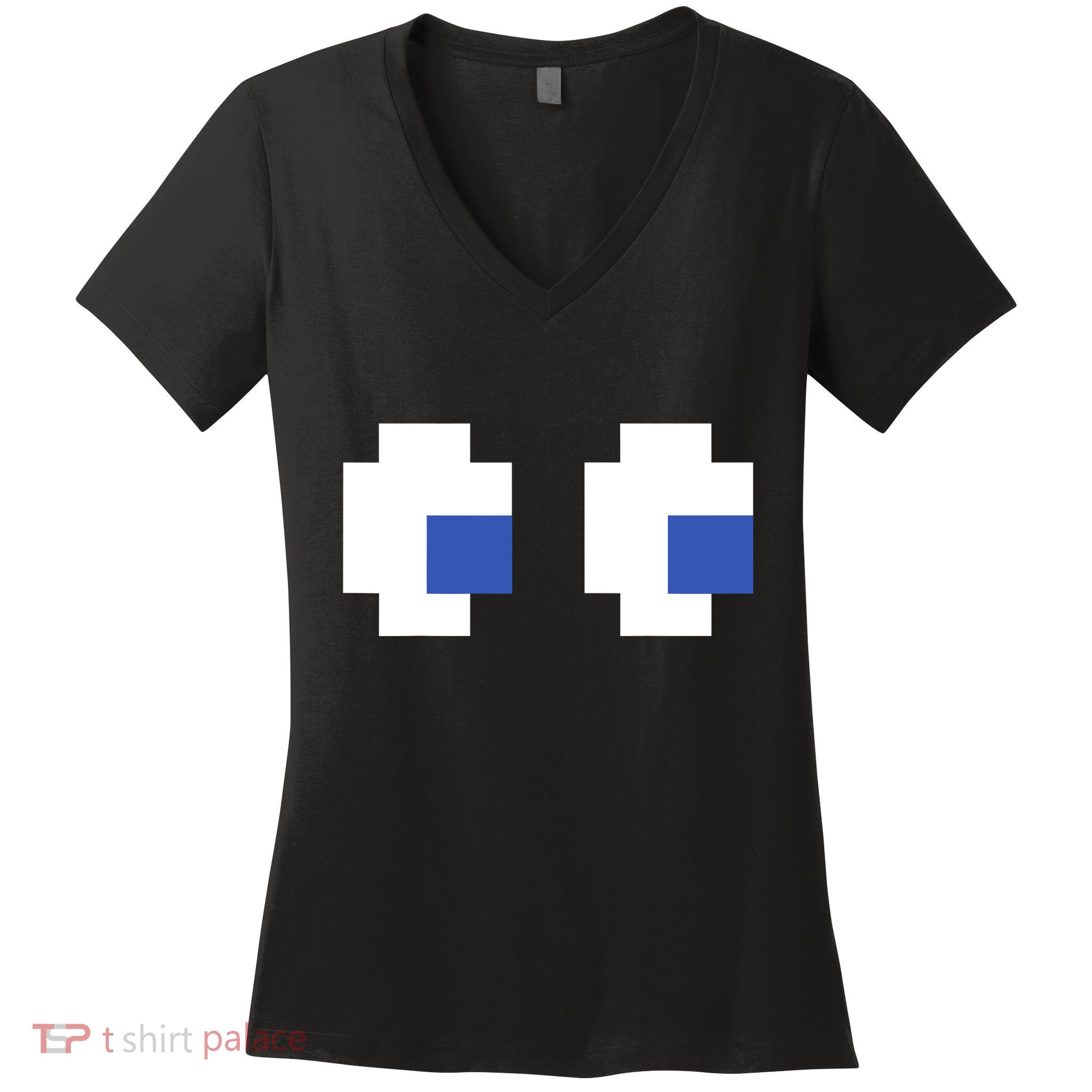 Retro Arcade Game Ghost Eyes 80s Halloween Group Costume Women's V-Neck T-Shirt