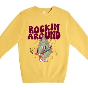 Rockin Around Groovy Christmas Tree Cute Gift Premium Crewneck Sweatshirt