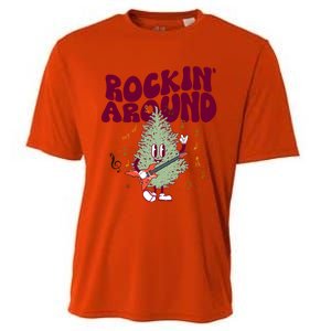 Rockin Around Groovy Christmas Tree Cute Gift Cooling Performance Crew T-Shirt