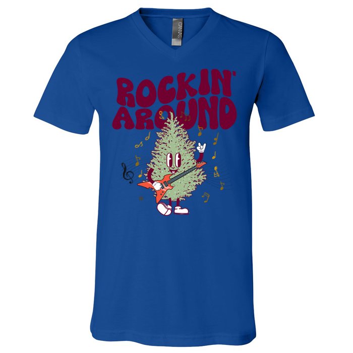 Rockin Around Groovy Christmas Tree Cute Gift V-Neck T-Shirt