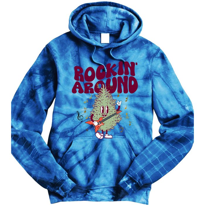 Rockin Around Groovy Christmas Tree Cute Gift Tie Dye Hoodie