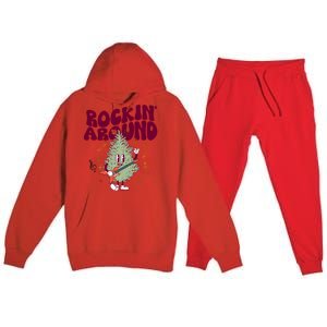 Rockin Around Groovy Christmas Tree Cute Gift Premium Hooded Sweatsuit Set