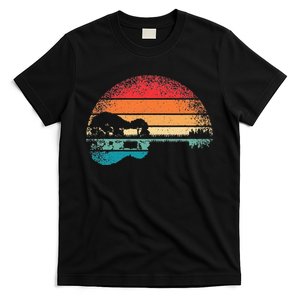 Retro Acoustic Guitar Lake Sunset Guitarist Music Lover T-Shirt