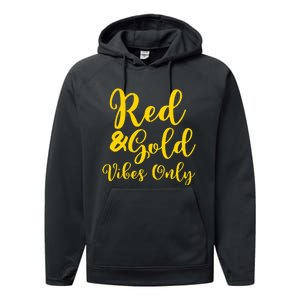 Red And Gold Game Day Group For High School Football Performance Fleece Hoodie